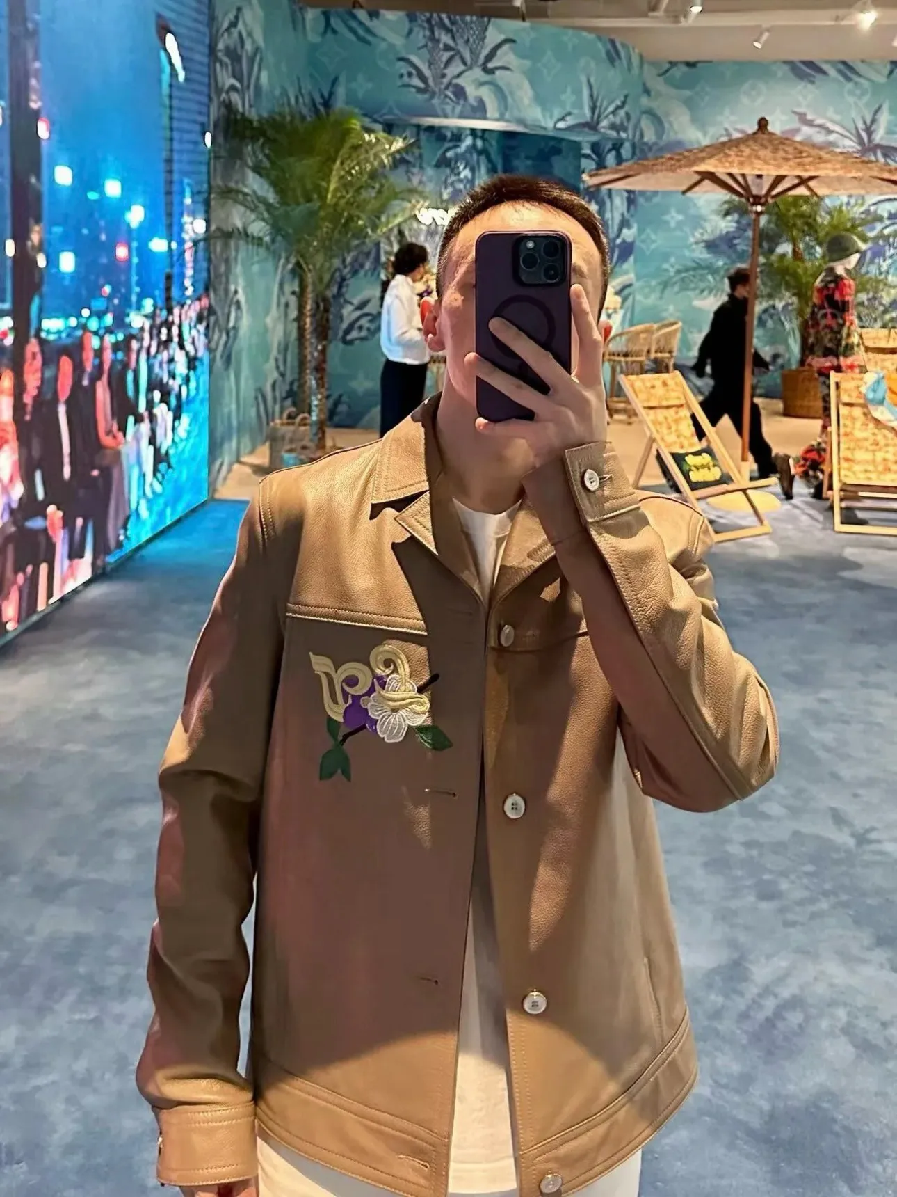 Louis Vuitton/Louis Vuitton 24Fw Fei Dong floral embroidered leather jacket